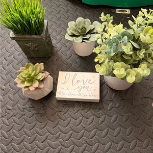 'I Love You' Decorative Wooden Block with Faux Succulents